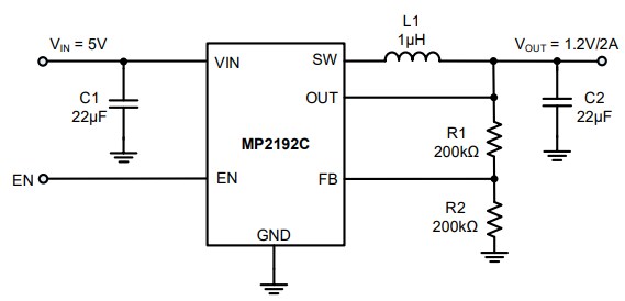 Application Circuit Diagram - Monolithic Power Systems (MPS) MP2192C Synchronous Step-Down Converters